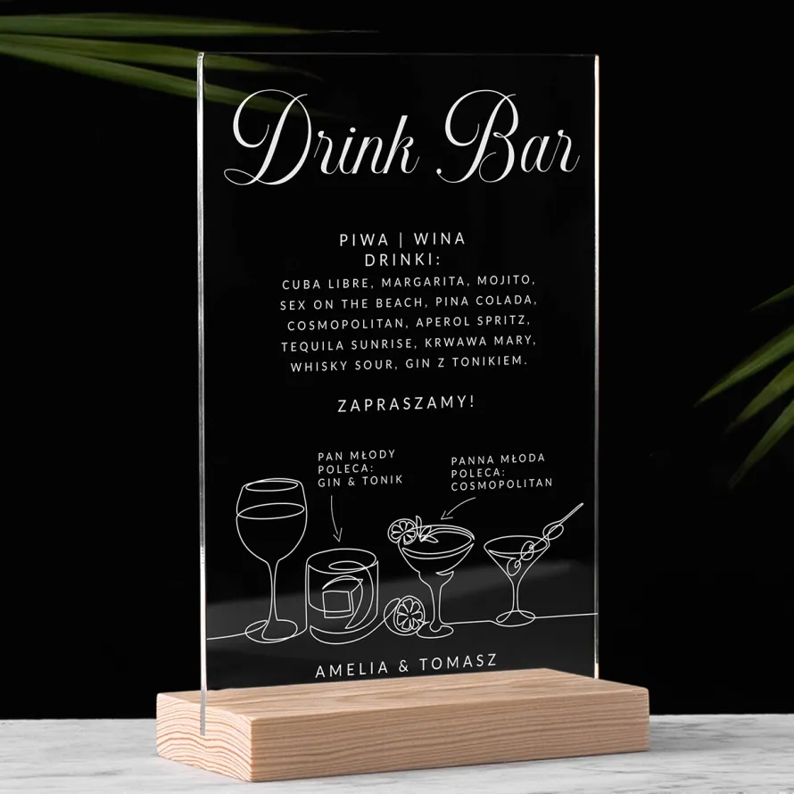 Statuetka plexi MENU DRINKÓW NA WESELE