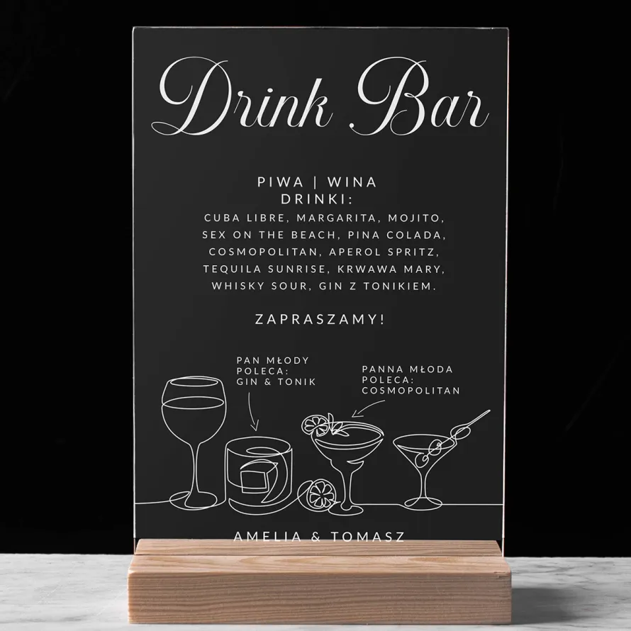 Statuetka plexi MENU DRINKÓW NA WESELE