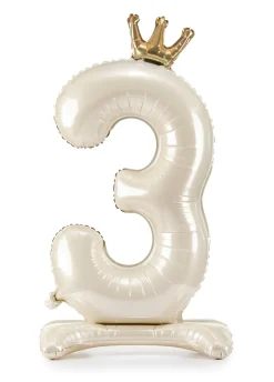 Stojący balon CYFRA 3 perłowy (84cm)