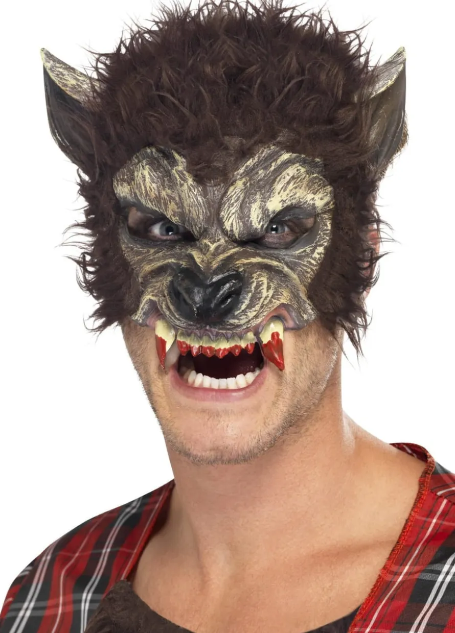 Straszna maska halloweenowa WILKOŁAK brązowa