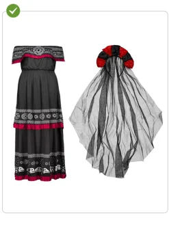 Strój Dia De Los Muertos sukienka Meksykanki - S