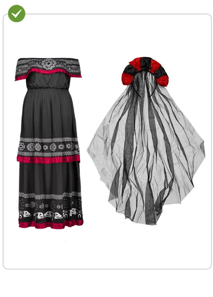 Strój Dia De Los Muertos Sukienka Meksykanki - M