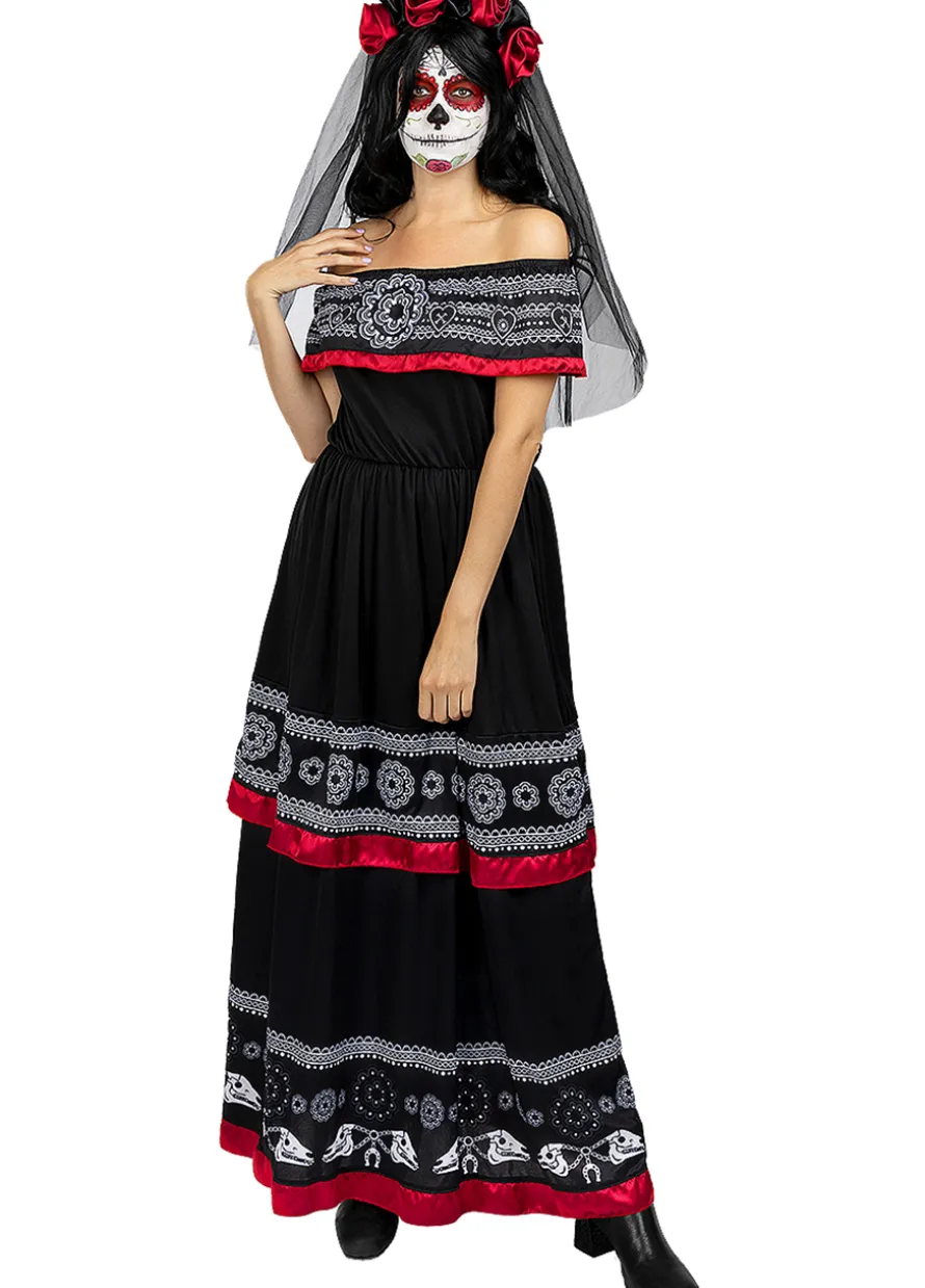 Strój Dia De Los Muertos Sukienka Meksykanki - M