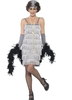 Strój lata 20 FLAPPER srebrny