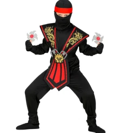 Strój ninja z bronią KOMBAT czerwony