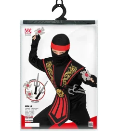 Strój ninja z bronią KOMBAT czerwony