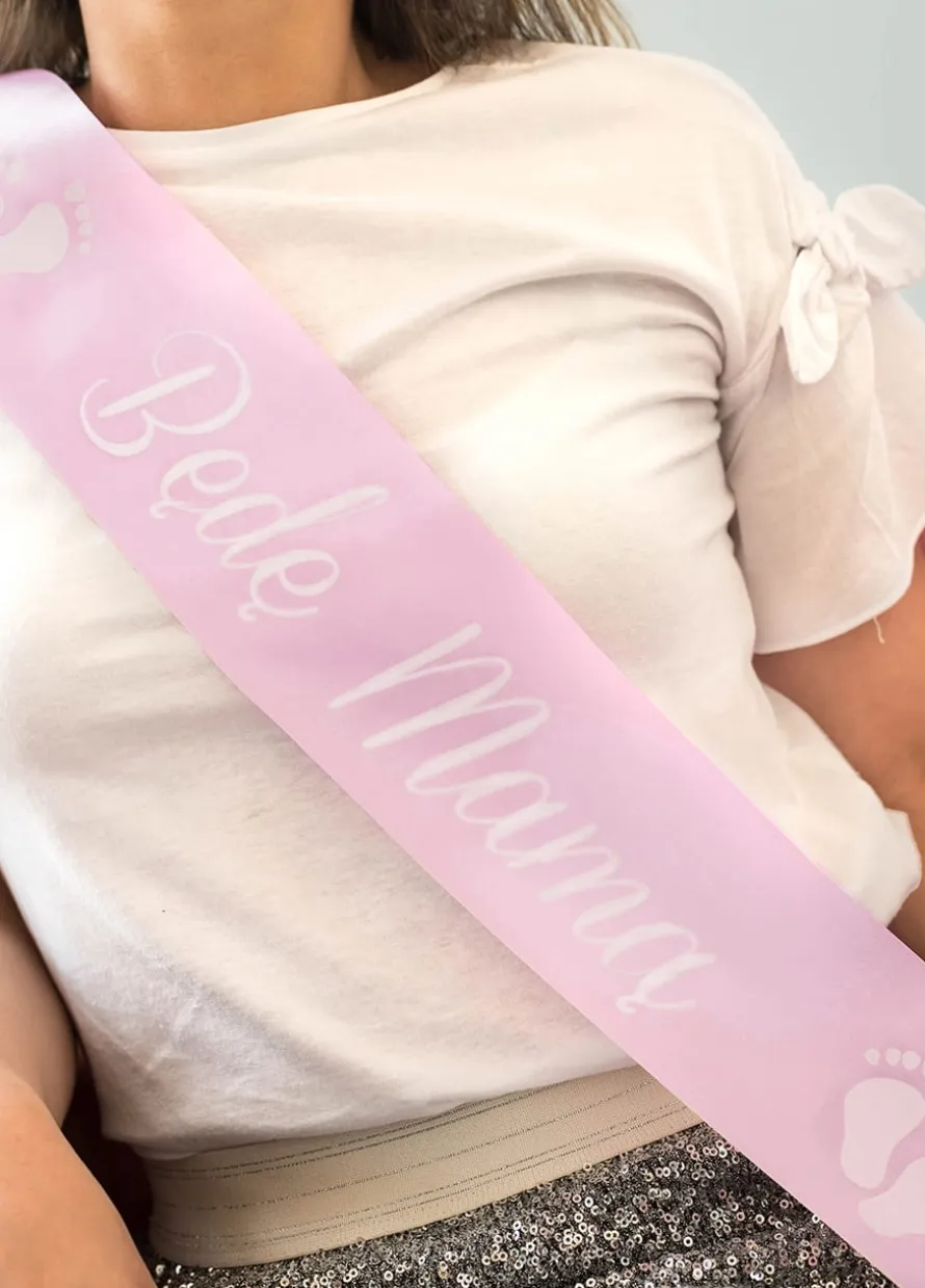 Szarfa na baby shower BĘDĘ MAMĄ różowa