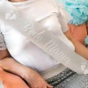 Szarfa na baby shower BĘDĘ MAMĄ srebrna