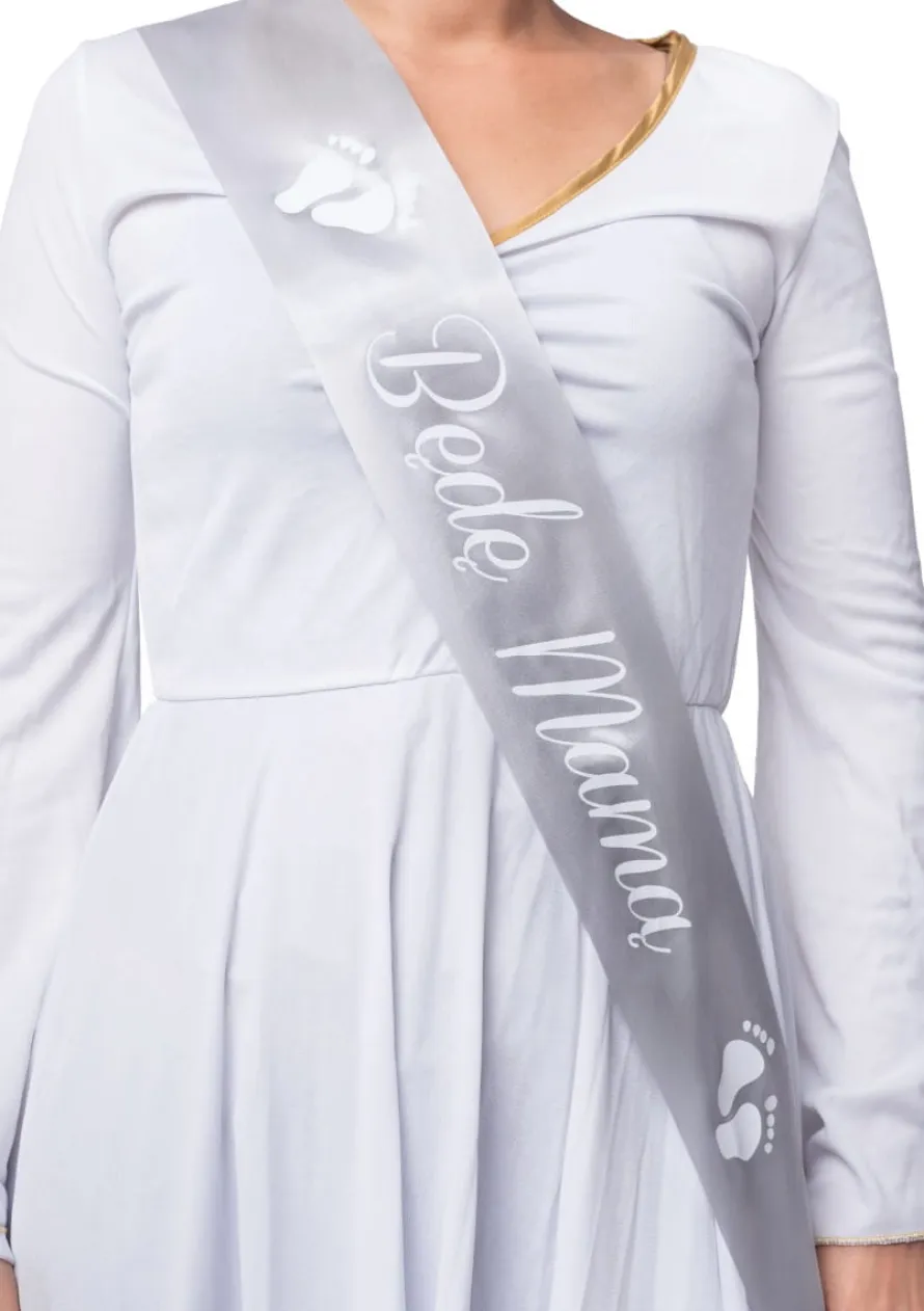 Szarfa na baby shower BĘDĘ MAMĄ srebrna
