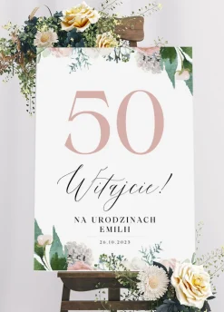 Tablica powitalna na urodziny KWIATY