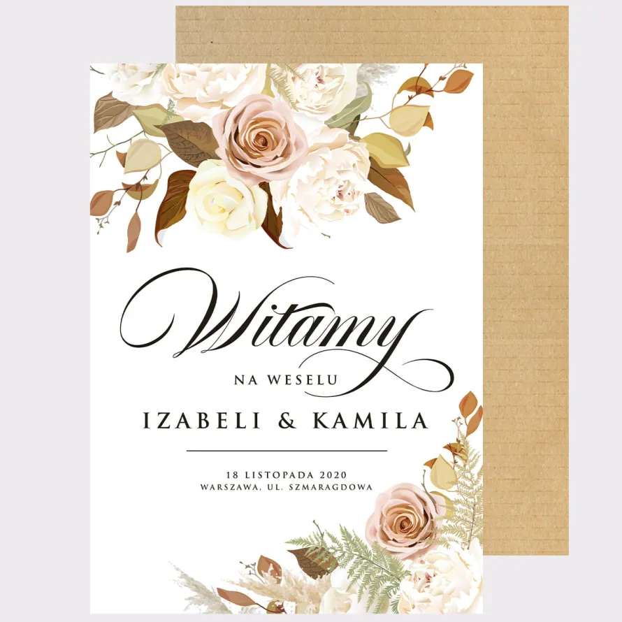 Tablica powitalna na WESELE personalizowana z kwiatami