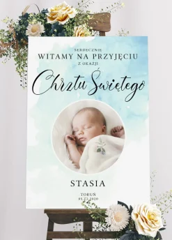 Tablica powitalna ze zdjęciem CHRZEST chłopca