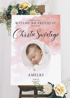 Tablica powitalna ze zdjęciem CHRZEST dziewczynki