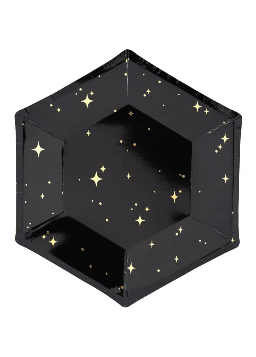 Talerze jednorazowe eleganckie GOLD STAR czarno-złote 20cm (6szt.)