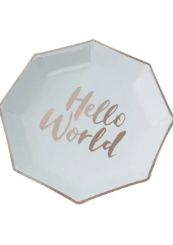 Talerzyki papierowe na Baby Shower HELLO WORLD 23cm (8szt.)