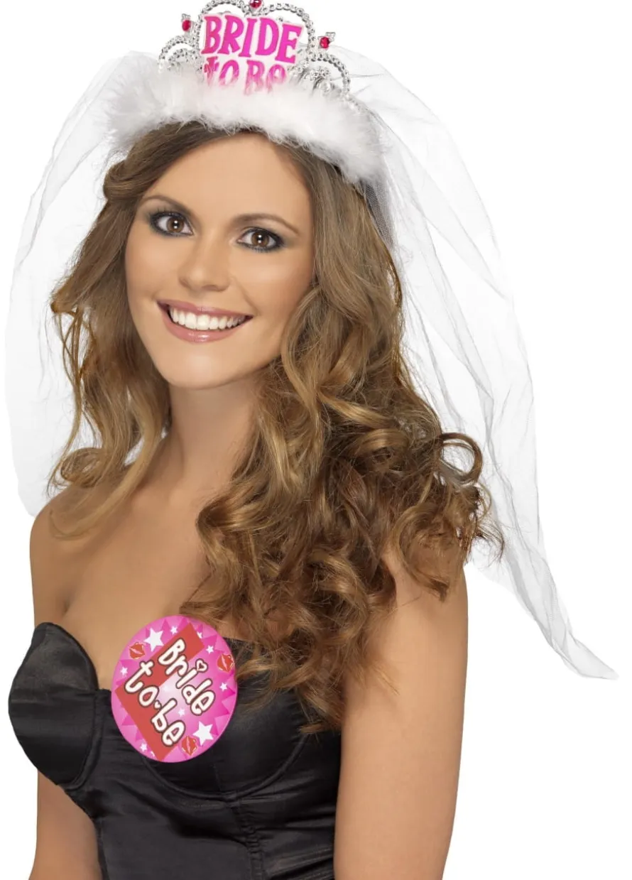 Tiara z welonem BRIDE TO BE z białym futerkiem