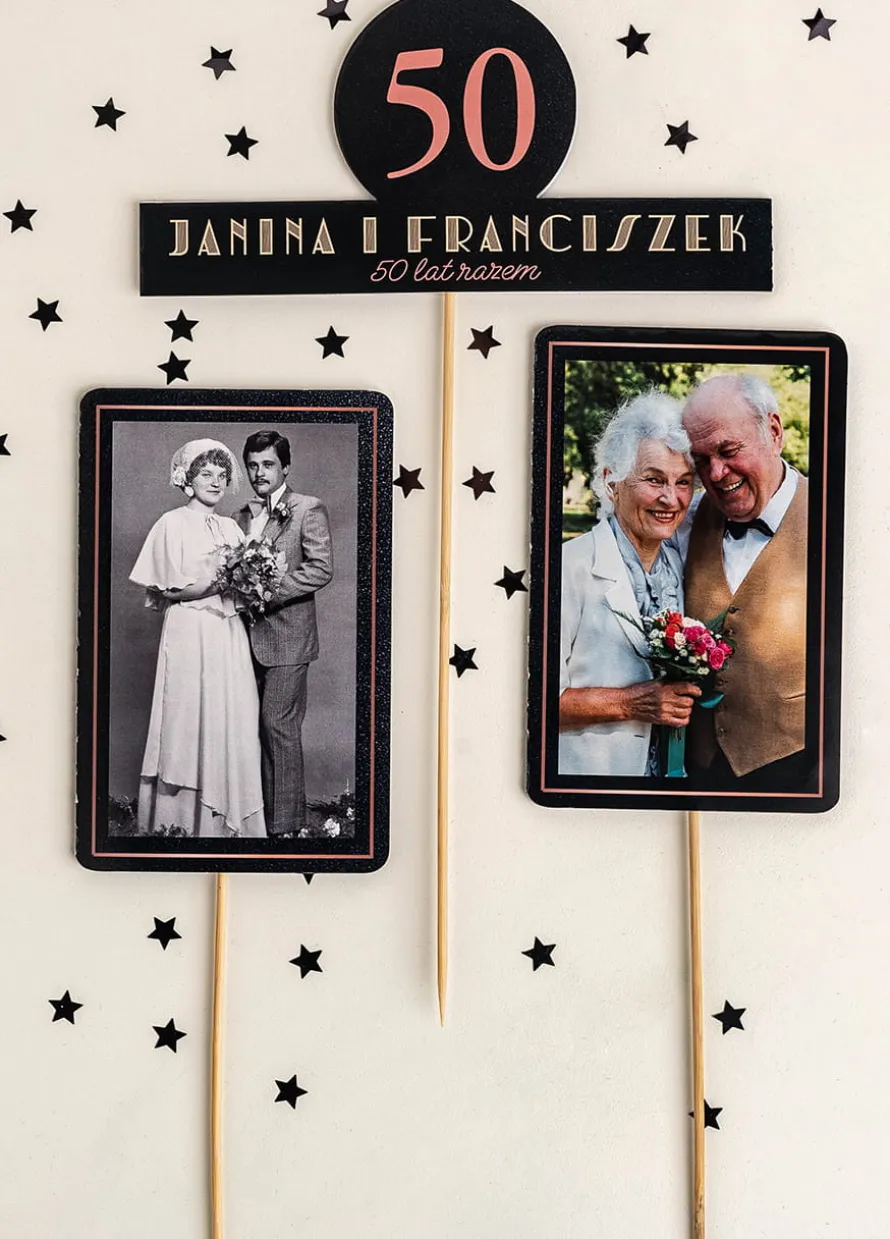 Topper na rocznicę ślubu KIEDYŚ I DZIŚ personalizowany