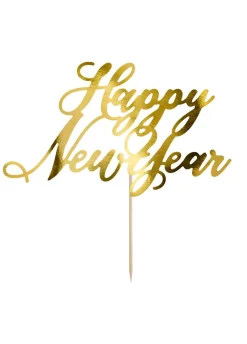 Topper na tort HAPPY NEW YEAR złoty