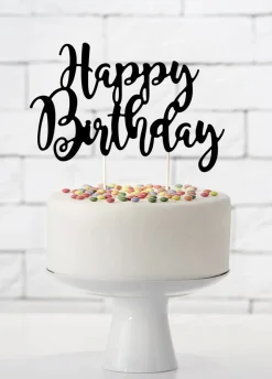 Topper na tort urodzinowy HAPPY BIRTHDAY czarny