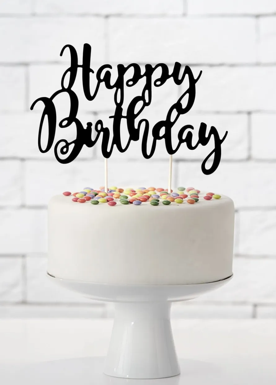 Topper na tort urodzinowy HAPPY BIRTHDAY czarny