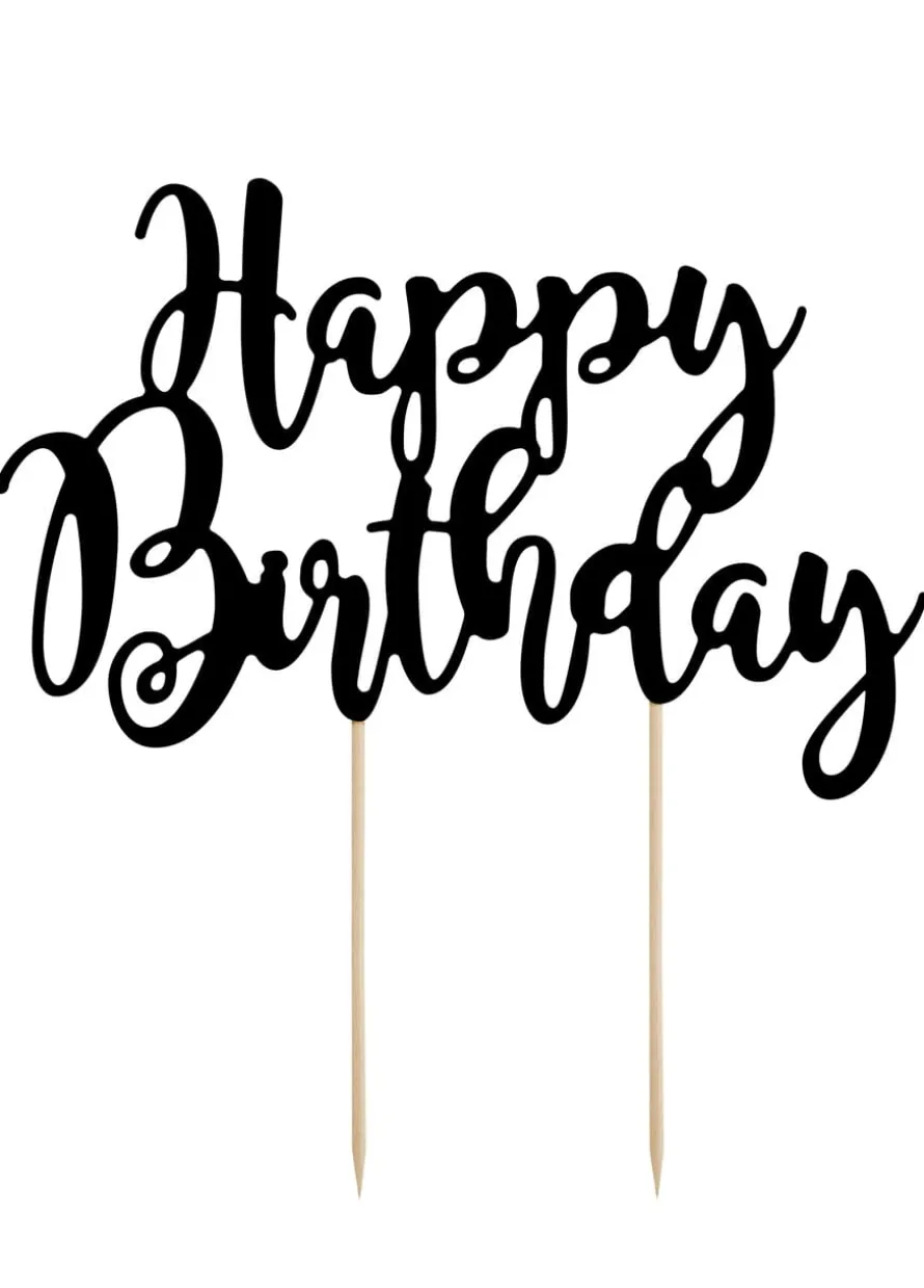 Topper na tort urodzinowy HAPPY BIRTHDAY czarny