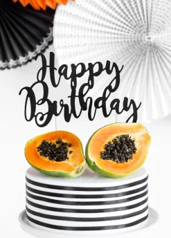 Topper na tort urodzinowy HAPPY BIRTHDAY czarny