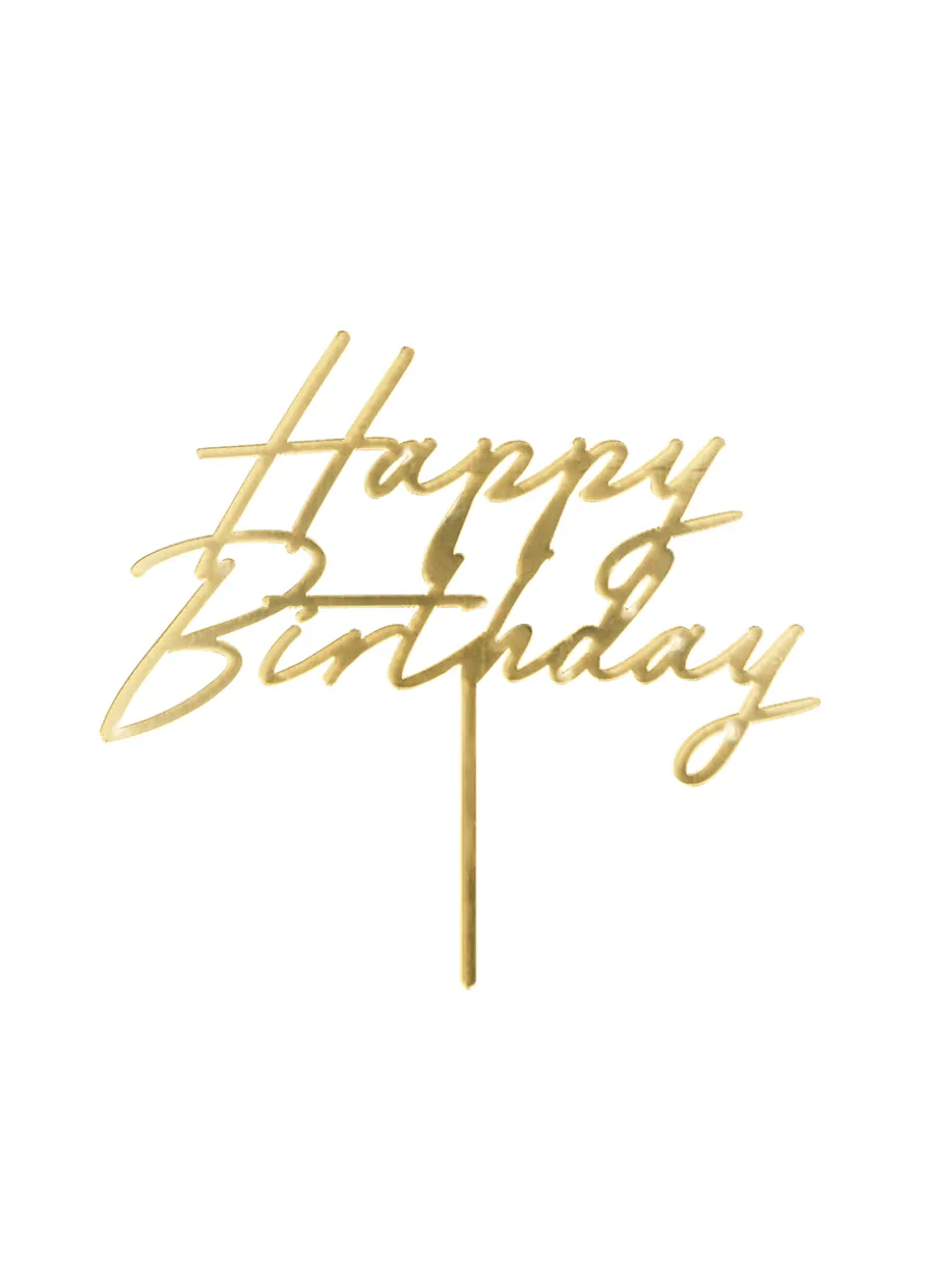 Topper na tort urodzinowy HAPPY BIRTHDAY ZŁOTY akrylowy