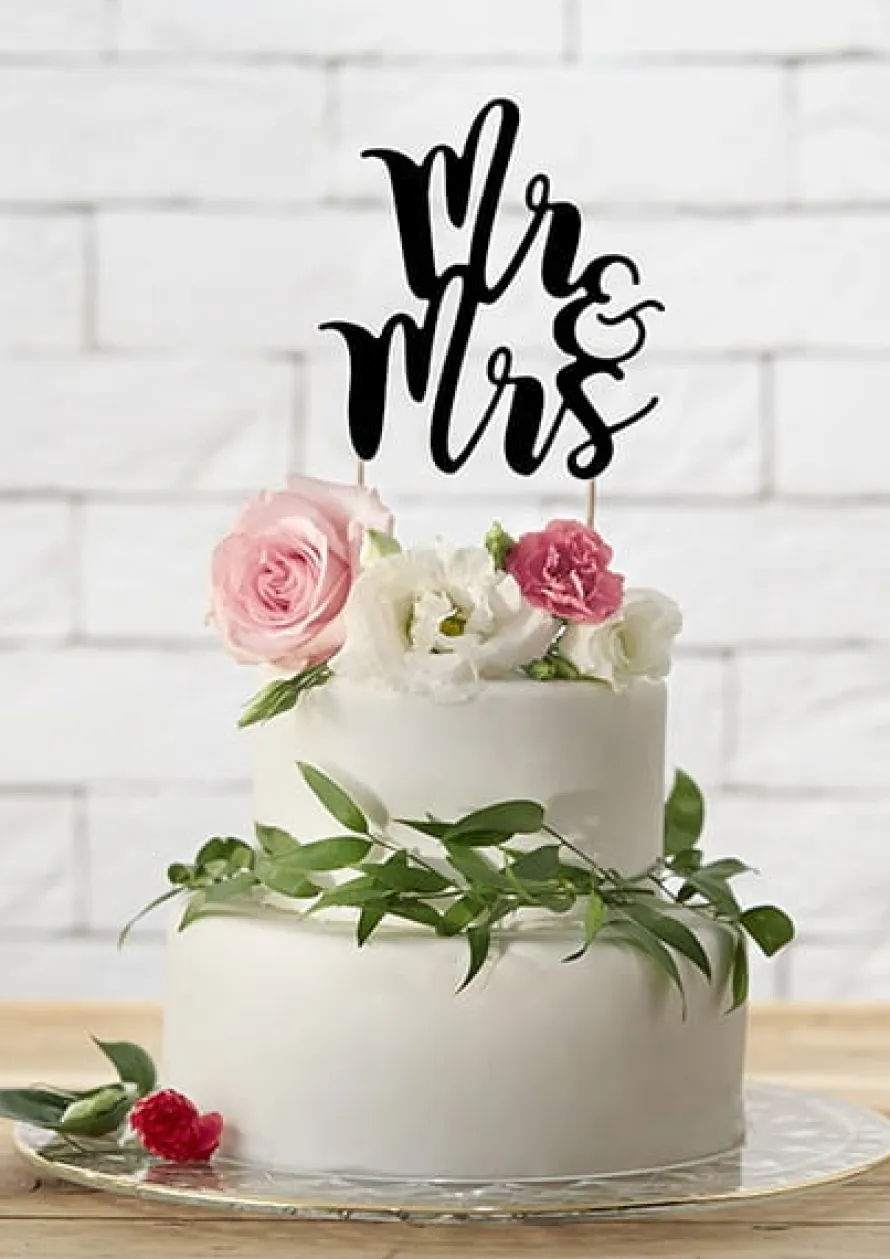 Topper na tort weselny MR & MRS czarny