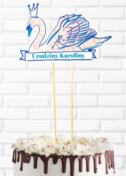 Topper personalizowany na tort z łabędziem SWAN