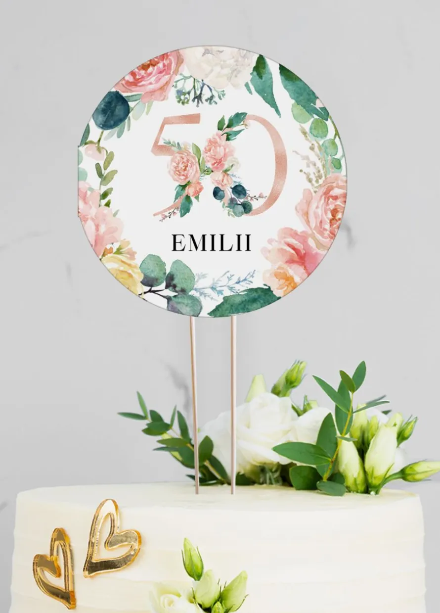 Topper 50 urodziny KWIATY
