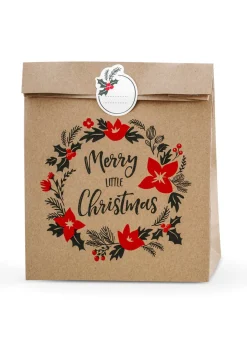Torebki na upominki świąteczne z naklejkami MERRY LITTLE CHRISTMAS kraft (3szt.)