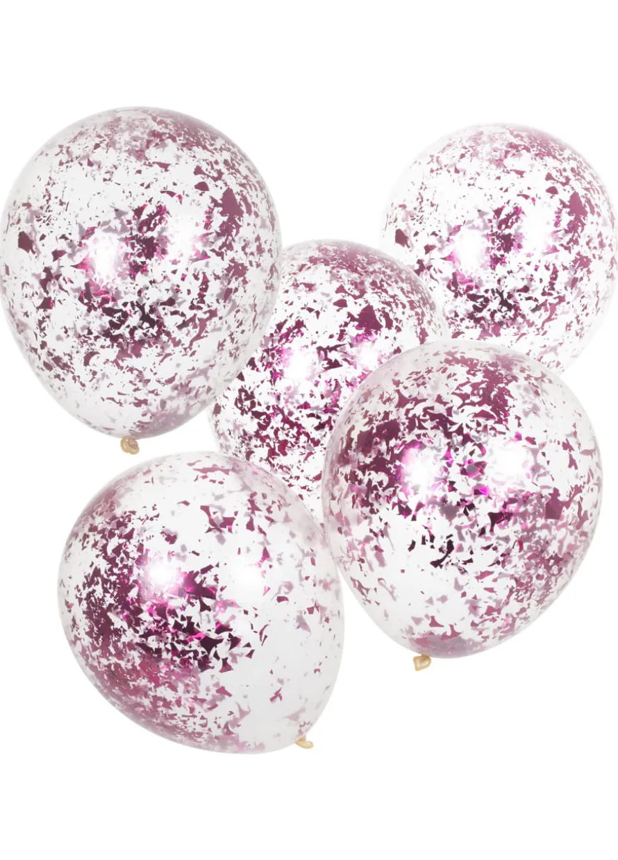 Urodzinowe balony z KONFETTI różowym (5szt.)