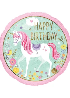 Urodzinowy balon z jednorożcem i napisem HAPPY BIRTHDAY (55cm)
