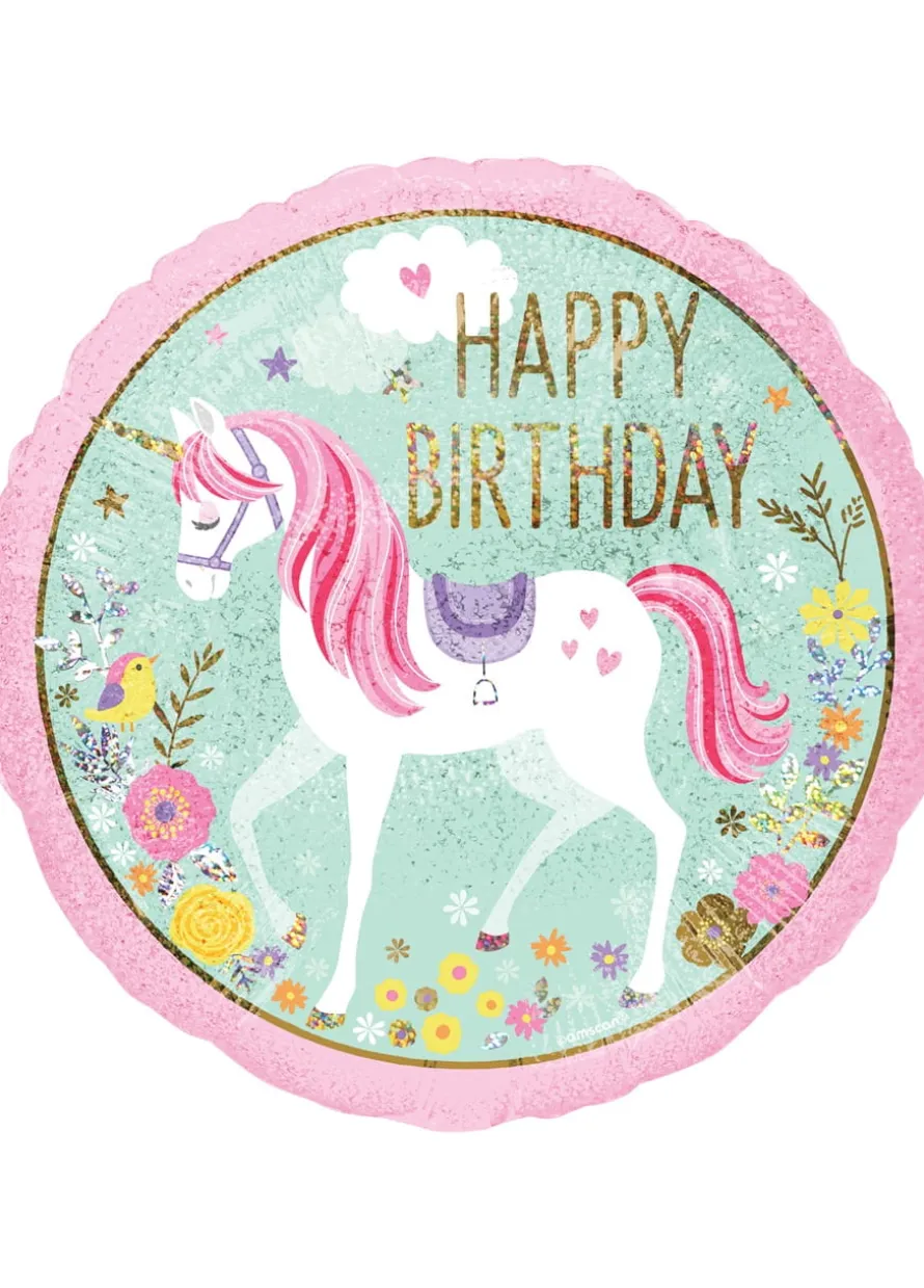 Urodzinowy balon z jednorożcem i napisem HAPPY BIRTHDAY (55cm)