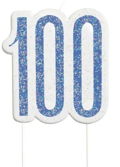 Świeczka urodzinowa 100 URODZINY niebieska świeczka na tort