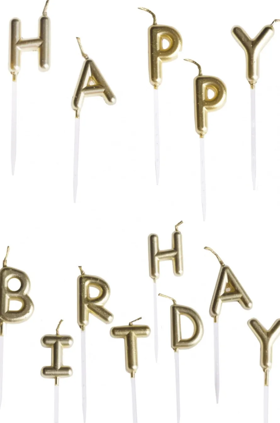 Świeczki HAPPY BIRTHDAY złote świeczki