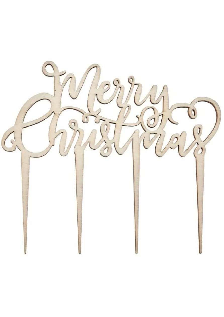 Świąteczna dekoracja tortu MERRY CHRISTMAS drewniana
