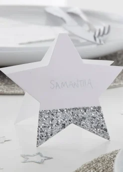 Wizytówki na stół GLAMOUR gwiazdy srebrne (6szt)