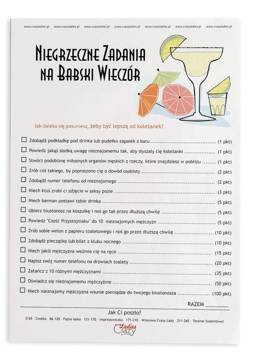 Zadania na wieczór panieński (6szt.)