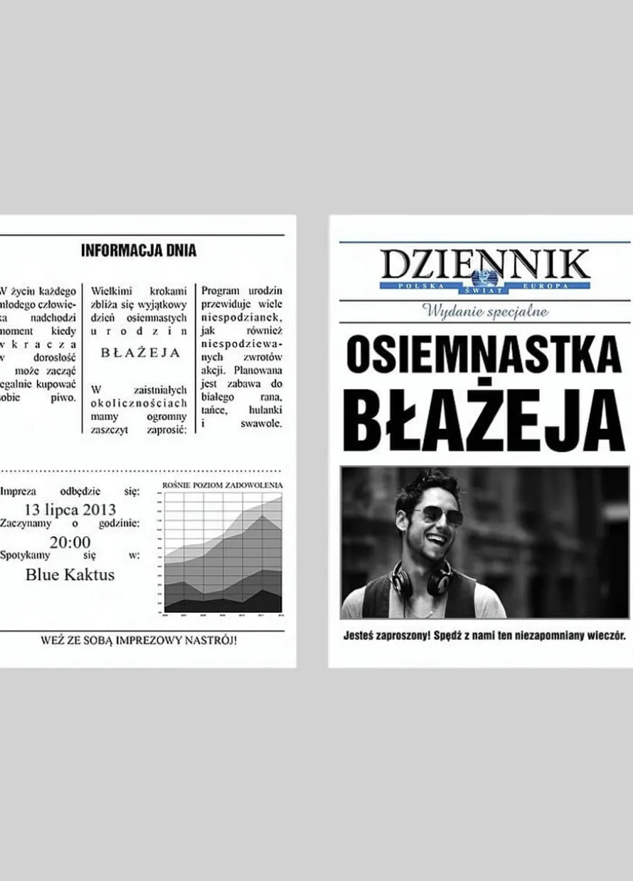 Zaproszenia GAZETA URODZINOWA ze zdjęciem