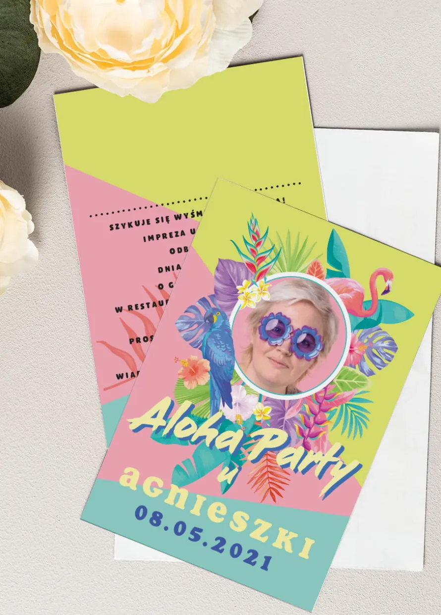 Zaproszenia hawajskie ze zdjęciem ALOHA PARTY