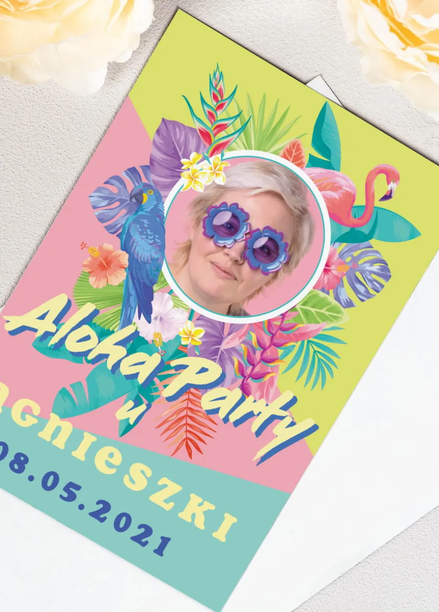 Zaproszenia hawajskie ze zdjęciem ALOHA PARTY