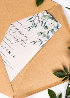 Zaproszenia komunijne personalizowane GAŁĄZKI kalka 14x19,5 cm
