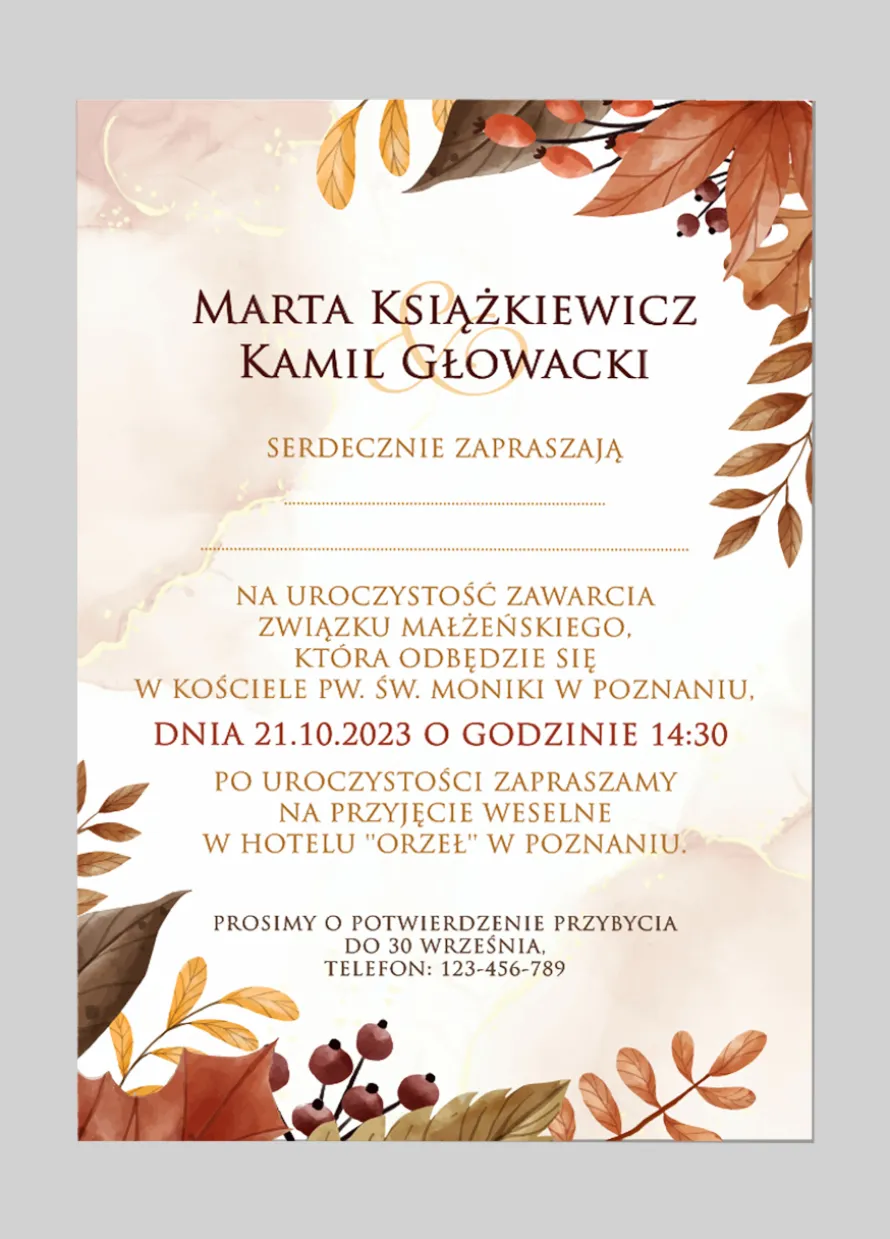 Zaproszenia ślubne JESIENNE ze zdjęciem