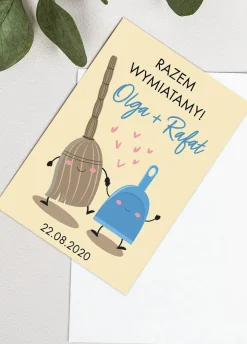 Zaproszenia ślubne śmieszne RAZEM WYMIATAMY personalizowane