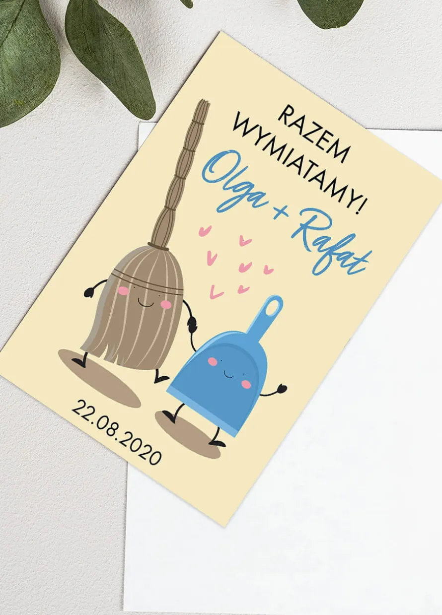Zaproszenia ślubne śmieszne RAZEM WYMIATAMY personalizowane