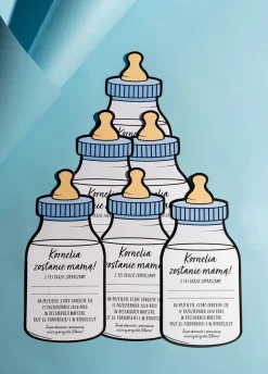 Zaproszenia na baby shower chłopca BUTELKA (6szt.)