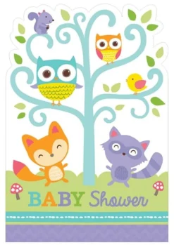 Zaproszenia na Baby Shower LEŚNE ZWIERZĄTKA (8szt.)
