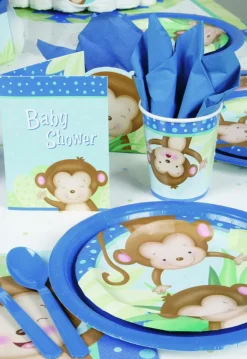 Zaproszenia na Baby Shower niebieskie MAŁPKI (8szt.)