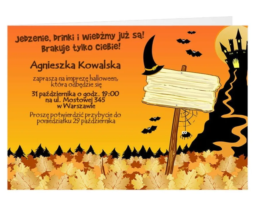 Zaproszenia na Halloween personalizowane ZAMCZYSKO